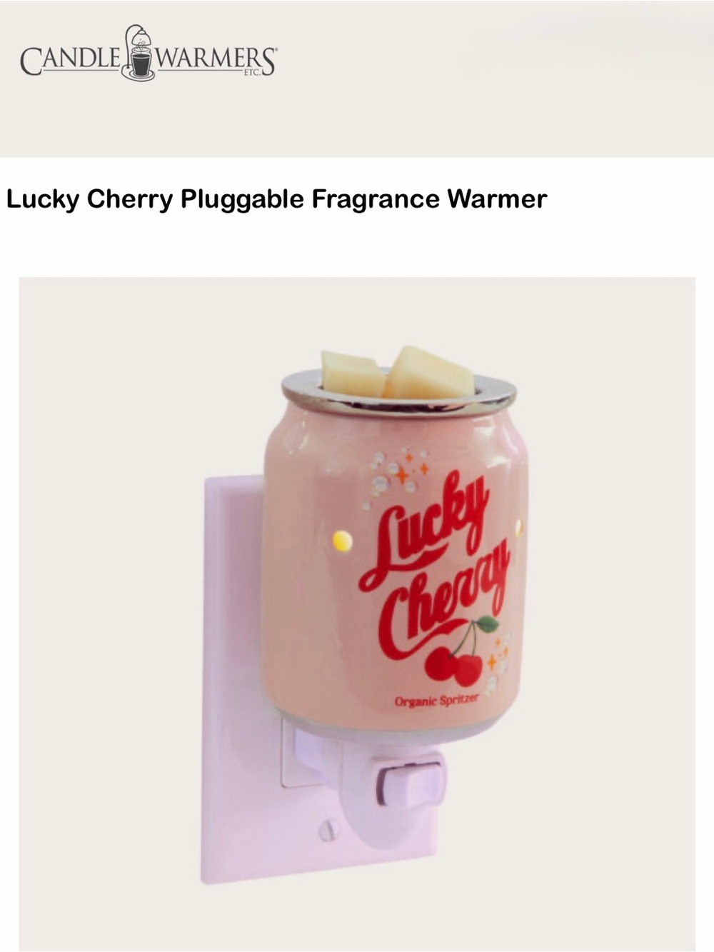*new* Candle Warmers Lucky Cherry Pluggable Fragrance Warmer